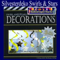 Silvesterdeko Wirbler aus glänzender Folie mit Silvester-Sternen