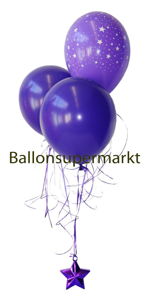 Silvester Tischdekoration aus Ballons, Luftballons mit Helium, Zierband und Ballongewicht Stern