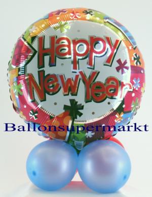 Fplien-Luftballon Silvester, Happy New Year, dekoriert auf Miniballons, Silvesterparty-Tischdeko