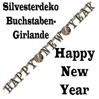 Buchstabengirlande Happy New Year, Silvesterdeko, Dekoration Silvesterparty