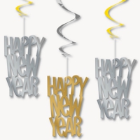 Silvesterdeko Swirls Happy New Year Silber Gold